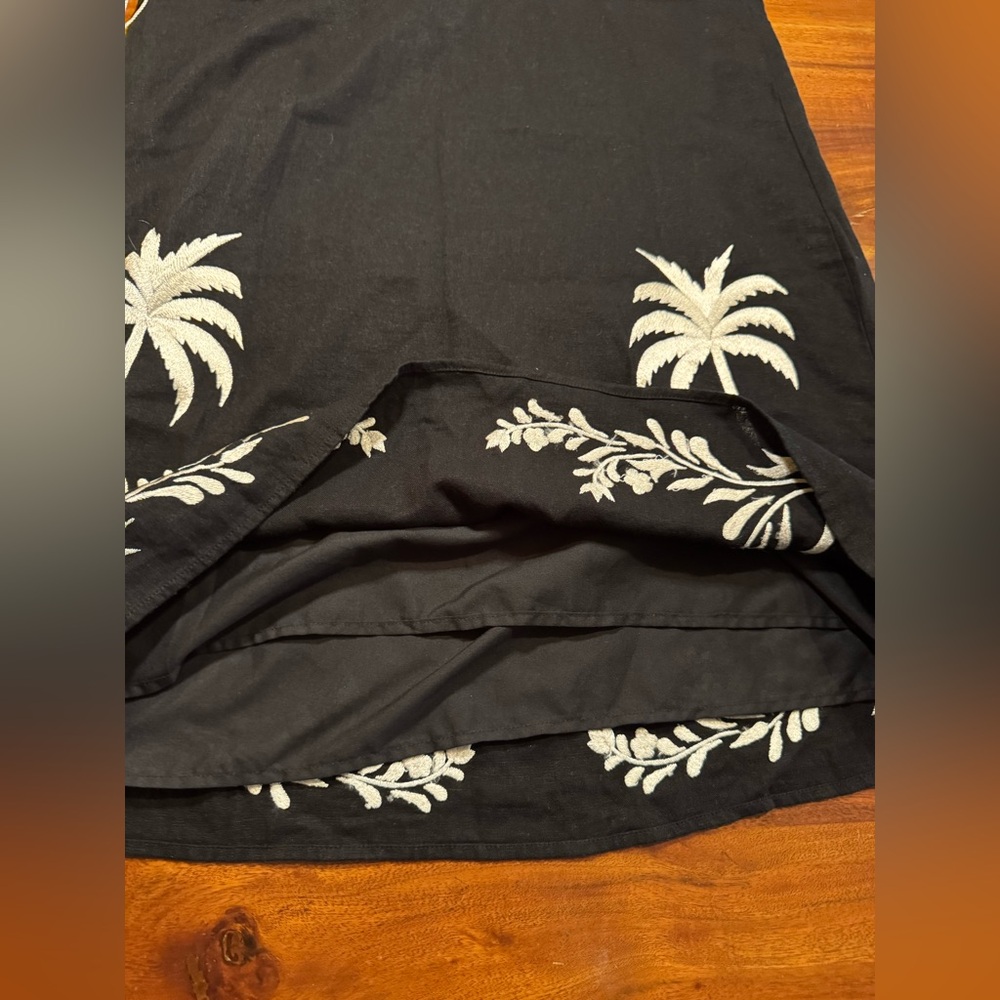 Calypso St. Barth Black Linen Blend Sundress Embroidered Palm Trees Sz L - NEW - Picture 8 of 12